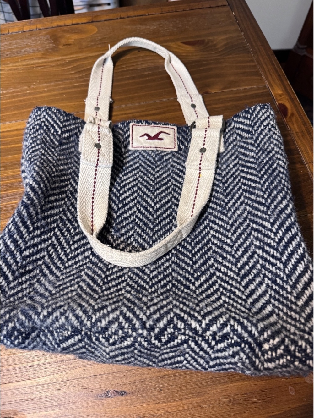 Vintage Y2K Hollister Wool Herringbone Tote Bag OMG Have A Nice Day Shoulder